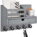 Key Holder Wall Mount, Mail Holder with Storage Drawer and 5 Key Hooks for Coat, Dog Leash, Home Decor Rack, House Accessories, Entry Way Organizer (Gray) (Standard - 11.8 Inch)