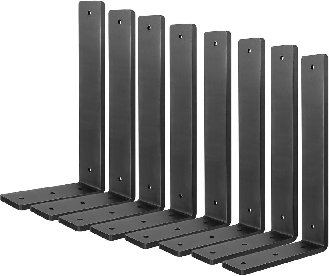 Floating Shelf Bracket 12 Inch, 8 Pack Heavy Duty Shelf Brackets, Black Wall Shelf Bracket for DIY Decorative with Mounting Hardware (L 12" x H 6" x W1.5")
