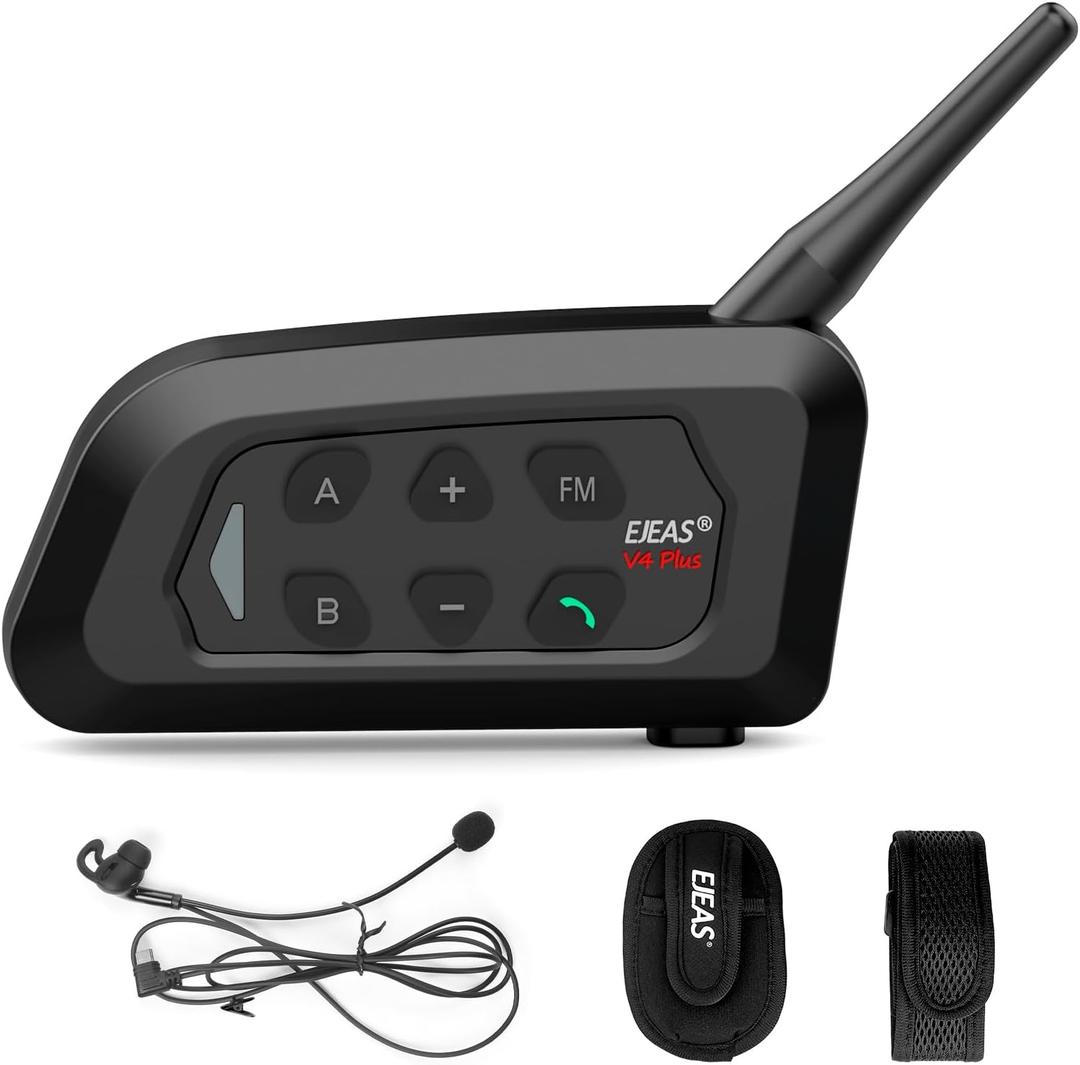 EJEAS V4C Plus Professional Football Intercom, Bluetooth 5.1 Headset with Noise Reduction/Waterproof/FM Radio/Armband for 4 Referees Group Communication (1PC)