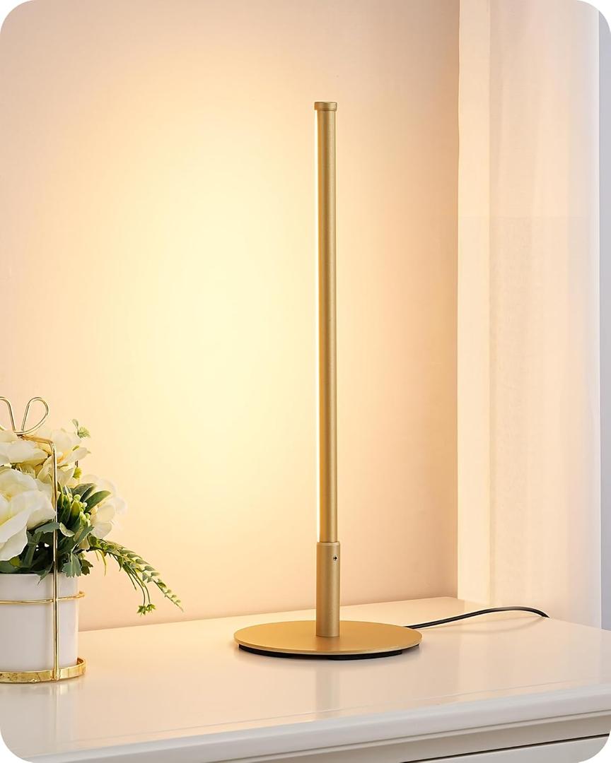 EDISHINE LED Table Lamp, Stepless Dimmable Bedside Lamp with 3 Color Temperature, Modern Nightstand Lamp, Upgraded Desk Lamps for Bedroom, Living Room, Corner, Gift, Metal Finish, Gold, 6W