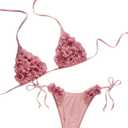 Verdusa Women's 2 Piece 3D Flower Halter String Bikini Sets Tie Back Vacation Bathing Suit Pink Small