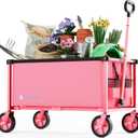 29.3" Collapsible Wagon Cart, 150L Heavy Duty Folding Utility Wagon with Wheels, 260 lbs Load, Portable Rolling Cart for Garden, Shopping, Sports, Camping, Pink