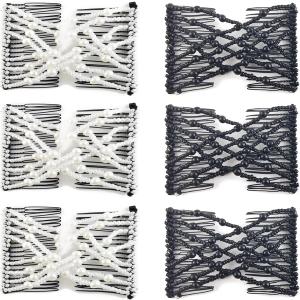 NSBELL 6PCS Beads Hair Combs Magic Elastic Hair Clips Stretchy Hair Comb Double Clips for Women Girls Hair Accessory
