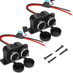 2PCS Cigarette Lighter Socket with Blade Fuse, 2-Socket Cigarette Lighter Splitter 12V Lighter Power Outlet Replacement Waterproof Plug for Car Marine Truck ATV RV