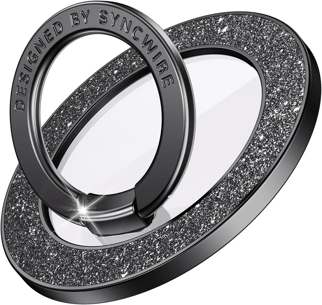 Syncwire Magnetic Phone Grip for MagSafe, Sparkle Ring Holder, Rotatable Kickstand Bling Ring Stand Removable MagSafe Accessories for iPhone 17 Pro Max 16 15 14 13, Android, Samsung etc. (Black Diamond)