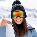 Ski Goggles Frameless Anti-Fog Windproof OTG Design Snowboard Goggles UV400 Block Eyes Protect Lens Adult Youth (Black and Red)