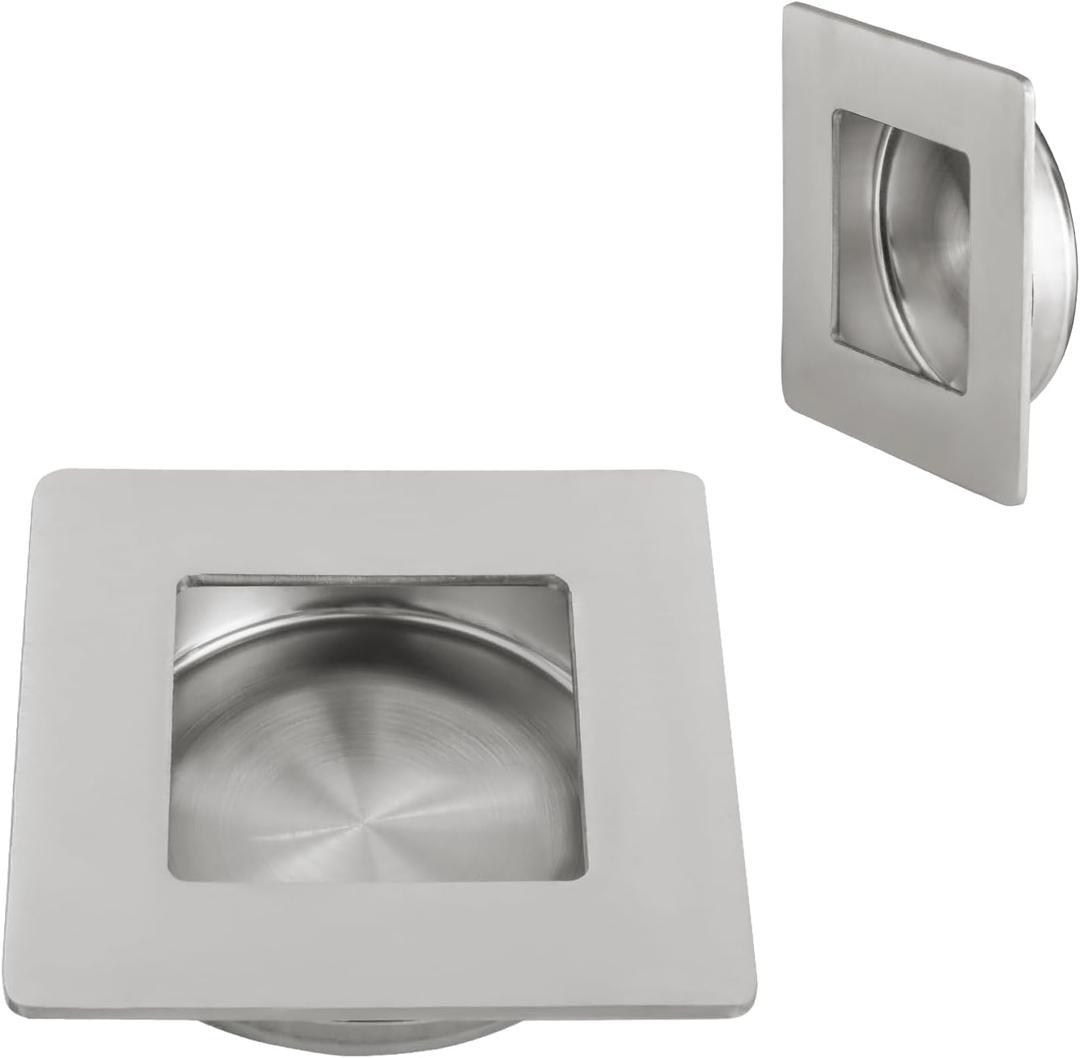 HOMOTEK Square Recessed Sliding Closet Door Finger Pulls, Inner Diameter 2-1/8 Inch(54mm), Flush Handles for Pocket, Barn Door Handles,Drawer pulls(Brushed Stainless Steel, 2 Pack)
