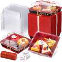 Outus 100 Pack Charcuterie Boxes with Clear Lids, 5.7 x 5.1 Inches, Valentine's Day Paper Food Containers Cake Take out Bakery Boxes with Gift Tags Rope for Desserts Sandwich(Red,Christmas)