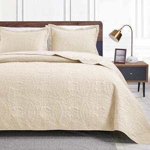 Love's cabin King Size Quilt Bedding Set Beige Bedspreads - Bed Summer Quilt Lightweight Microfiber Bedspread- Coin Pattern Bedding Coverlet for All Season - 3 Piece (1 Quilt, 2 Pillow Shams)