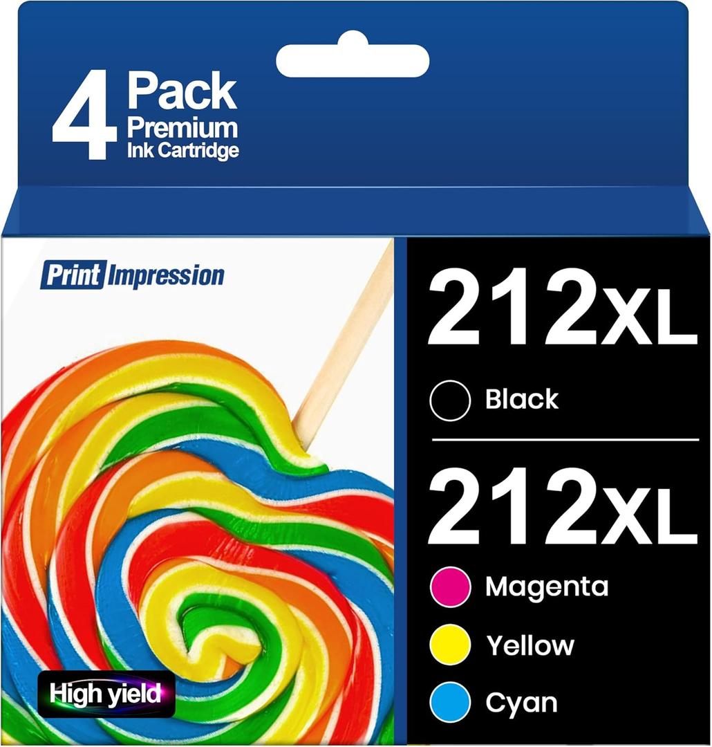212XL Ink Remanufactured for Epson 212 Ink Cartridges T212XL T212 for Epson 212XL Ink Cartridges Combo Pack for Epson Workforce XP-4100 XP-4105 WF-2830 WF-2850 (Black, Cyan, Yellow, Magenta)