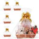 Soaoo 4 Pcs Large Gift Baskets Empty Bulk to Fill 14 x 10 x 2.8 Inch Thanksgiving Christmas Storage Basket with Handle Woven Gift Bags and Golden Bows for DIY Holiday Party (Wood Color)