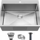 24x18 Inch Drop in Kitchen Sink, 9 Inch Deep 16 Gauge SUS304 Stainless Steel Brushed Nickel Top Mount Bar RV Laundry Utility Sink,Handmade Outdoor Single Bowl Small Kitchen Sink with Strainer, 24x18x9inch Drop in