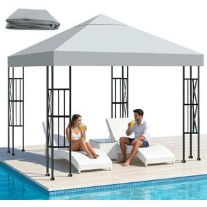 Qdreclod 10x10 FT Replacement Top Canopy Replacement Top Gazebo Cover Single Tier Sun Shade Canopy Cover for Shop, Yard, Outdoors Commercial Use Gazebo Canopy Top Replacement (Gray)