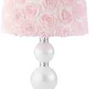 Levtex Baby - Elise Table Lamp and Shade - Spindle Base with Pink Rosette Shade Lamp - Nursery Accessories - Measurements: 22 in. high and 6 in. Diameter