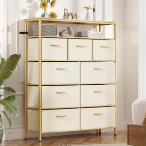 9 Drawer Fabric Dresser, Bamboo Fabric Drawer Dresser, Large Capacity Storage, for Bedroom and Living Room