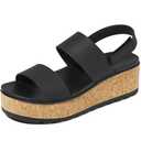 Marc Ford Women's 2026 Black Platform Wedge Cork Sandals Chunky Lug Sole Lightweight Comfortable Waterproof Summer Beach Vacation Essentials Trendy Walking Shoes Resort Wears, Size 8