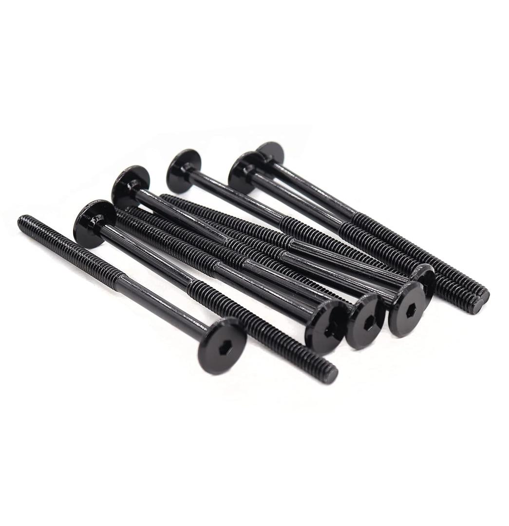 cSeao 10 Pack 1/4"-20 100mm Allen Head Joint Connector Bolts, Hex Socket Head, Black, 4 Inches Futon Screws, Half Thread 57mm