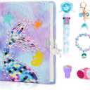 homicozy Mermaid Diary for Girls with Lock and Keys,Tie-Dye Fuzzy Journal for Kids with 160 Lined Pages,Fluffy Secret Notebook for Writing and Drawing,Gifts for Girls Over 3 Years Old, Purple