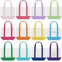 Eccliy 12 Pcs Mini Canvas Tote Bags 13" x 11" x 6" Small Tote Shopping Bag Bulk with Pocket Handle Blank Heavy Duty Reusable Canvas (13" X 11" X 6",Stylish Color)