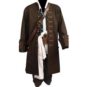 Mens Pirates Cosplay Costume Pirate Jack Outfit Coat Belt Cosplay Props Halloween (Large, Brown)