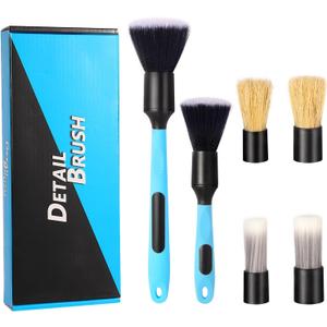 Car Detailing Brush Set, 6 Pack Soft Mixed Hair Auto Detail Brush Kit No Scratch for Automotive Elegant Surface Interior Exterior Dashboard Emblems Panels Engine Bay Wheels Air Vent Seat Leather