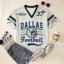 Football Jersey Shirt for Women Game Day Tshirt Football Season Outfits Fans Lover Shirts V Neck Y2k Baggy Tee Tops (X-Large, Light Gray-1)