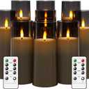 Flickering Flameless Candles Battery Operated with Remote and 2/4/6/8 H Timer Plexiglass Led Pillar Candles Pack of 9 (D2.3 xH5.5 6.5" 7.5") with Realistic 3D Wick Candles for Home Decor (Grey)