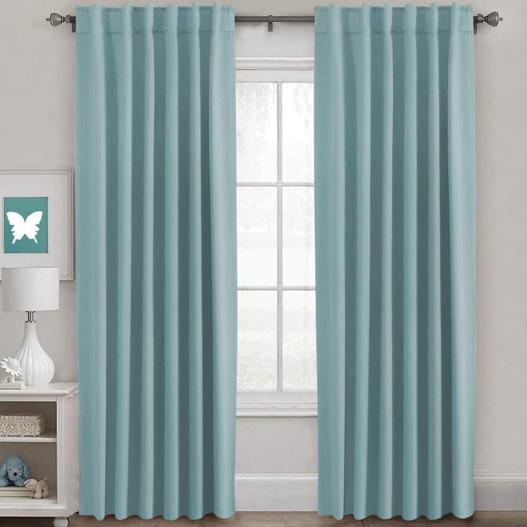H.VERSAILTEX Blackout Curtains Thermal Insulated Window Treatment Panels Room Darkening Blackout Drapes for Living Room Back Tab/Rod Pocket Bedroom Draperies (2 Panels, Mineral Blue, 52 x 84 Inch)
