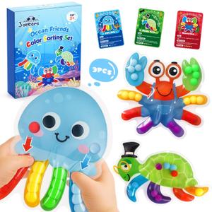 3 otters Color Sorting Sensory Toys, Sea Animals Fine Motor Matching Games Fidget Toys with 3 Game Cards for Toddlers Birthday Party Gift