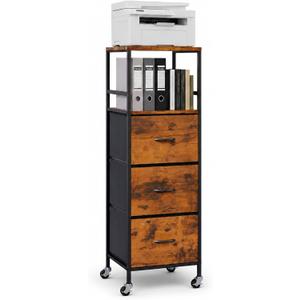 DreamDashio 3 Drawer Fabric File Cabinet with Printer Stand & Dual Shelves, 2-Tier Printer Storage with Letter/A4/Legal File Drawers, Adjustable Hanging Rails, Lockable Casters/Leveling Feet