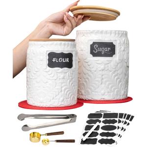 Ceramic Canisters Sets for the Kitchen Set of 2 - 94/52 Oz - Food Storage Containers, Airtight Bamboo Lid, Decorative Flour Coffee Sugar Canister, Food Container for Coffee, Sugar, Cookie, Treat Jar