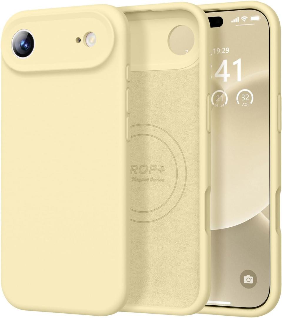 Vooii Magnetic for iPhone Air Case, Compatible with Magsafe (Premium Liquid Silicone) (Integrated Camera Control Button) Anti-Scratch Microfiber Lining for iPhone 17 Air 6.5 inch, Creamy Yellow