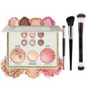 All in One Baked Makeup Face Palette Set - Includes 6 Eyeshadows, Bronzer, Blush, Highlighter & Brushes, Shimmer & Matte Shades, Highly Pigmented & Long-Lasting - Full Size Makeup Set