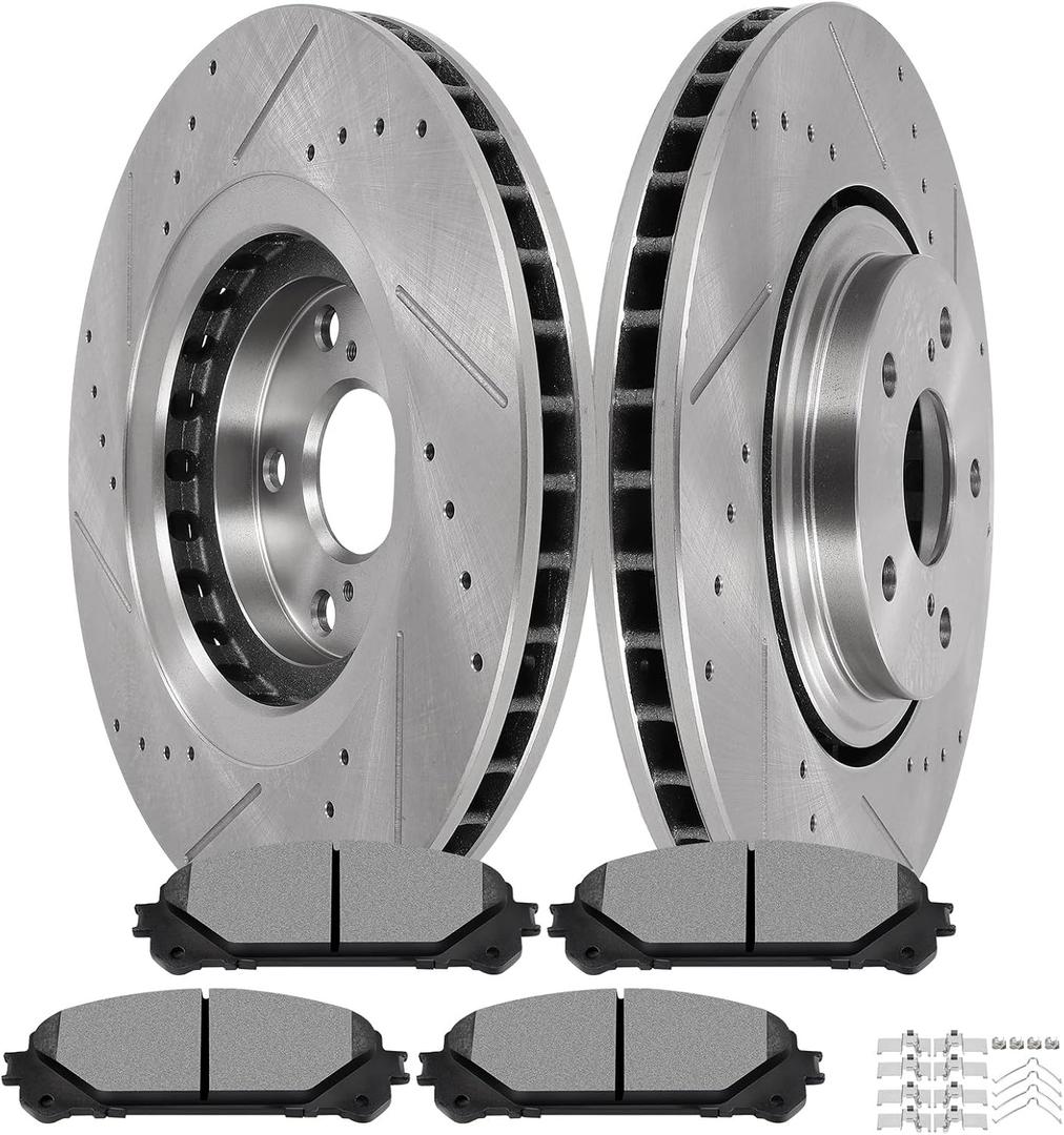 SCITOO Brake Kits For Lexus For NX200t For NX300 For NX300h For RX350 For RX450h,For Toyota For Highlander For Sienna Front Drilled & Slotted Disc Brakes Rotors and Ceramic Brake Pads 31511;D1324, Front 31511 + D1324 [2+4PCS]