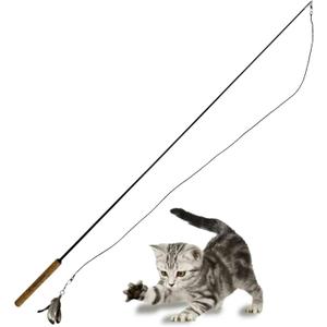 Forever Stick - The Unbreakable Cat Teaser Wand, Extra Long Durable Interactive Toy for Indoor Cats, Cat Fishing Pole Toy for Bored Indoor Adult Cats, Feather String Toy On Stick Enrichment