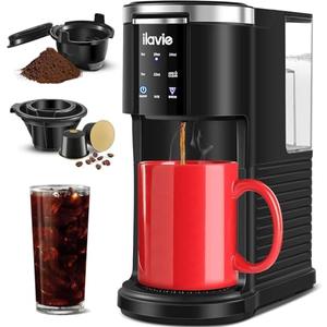 ILAVIE Single Serve Coffee Maker for K Cup and Ground Coffee, Single Coffee MaKer with 40oz Removable Reservoir for 6 to 14oz Brew Sizes, K Cup Coffee Maker with Self-cleaning Function, Black