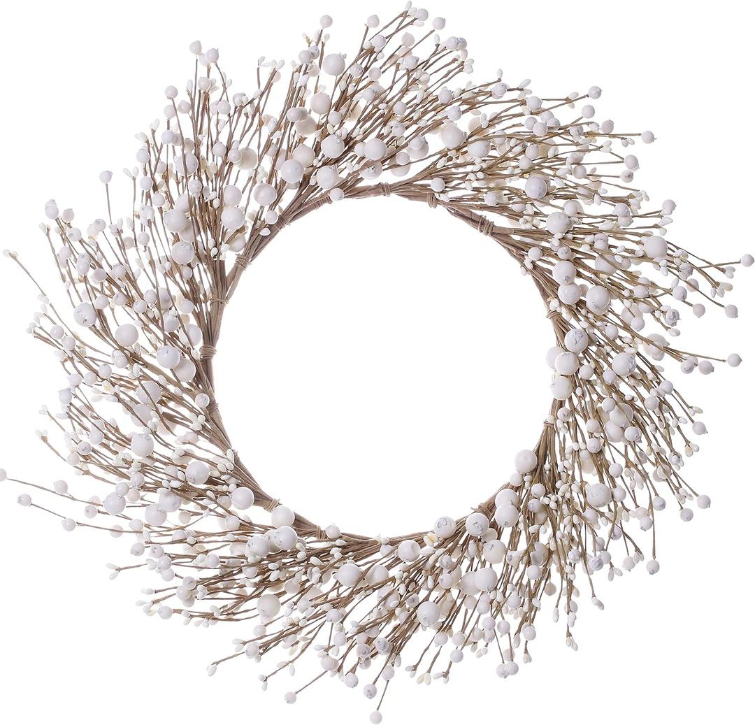 White Berry Wreath,20 Inches Winter Wreaths for Front Door Winter Wreaths Christmas Wreath for Winter and Christmas Decor