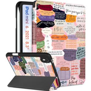 for iPad Mini 7 Case - for iPad Mini 6th/7th Generation Cases Women Girls Cute Folio Cover Girly Quotes Unique Design Pencil Holder for Apple Mini 6 2021/Mini 7 A17 Pro 2024 Case 8.3 Inch (1-Collage text)