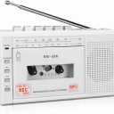 Small Cassette Player Recorder, Cassette to Digital Converter via USB or Micro SD Card, Powered by AC or 4 AA Battery, AM FM Radio Tape Recorder with Build-in Speaker and Earphone Jack