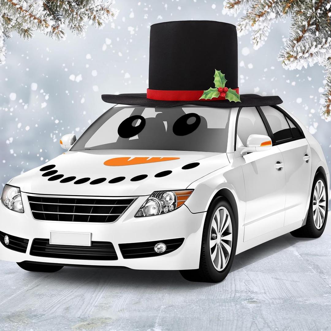 Large Christmas Car Decoration Giant Oversized Snowman Hat Include Large Snowman Face Sticker Christmas Decoration Car Costume Auto Accessories