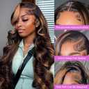 Vemalin Highlight Ombre Lace Front Wig Human Hair Body Wave Lace Front Wigs Human Hair Pre Plucked 13x4 1B/30 Brown Highlight Wig 200 Density Colored 26 Inch Balayage Wigs for Women