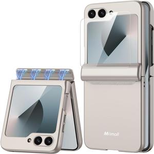 Miimall for Flip 7 FE/ZFlip6 Case Slim with Screen Protector, Anti-Fingerprint & Hinge Protection Support Wireless Charging Shockproof Durable Phone Cases for Samsung Galaxy Z Flip 6 Titanium Grey (Tain)