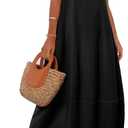 MEROKEETY Women's Boho Maxi Sundress 2026 Summer Beach Dress Scoop Neck Sleeveless Loose Tank Dress (Black, XL)