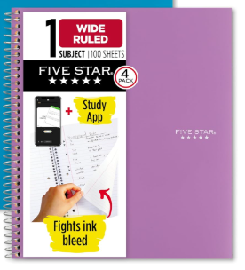 Five Star 10,5 In ×8 In Wide Ruled Notebook and Magnetic Notepad 100 Sheets 4 In×9.25 In Purple
