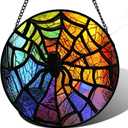 Stained Glass Suncatcher, Colorful Spider Sun Catcher Black Insect Stain Glass Window Hanging Decoration Mother's Day Birthday Gifts for Women Men Mom Nana 7.8 in
