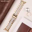Wearlizer Stainless Steel Bands Compatible with Samsung Galaxy Watch 8 Band 40mm 44mm/Watch 8 Classic 46mm for Women Men, No Gap One-Click Dressy Metal Fashion Rose Gold Bracelet with Resin Inlay