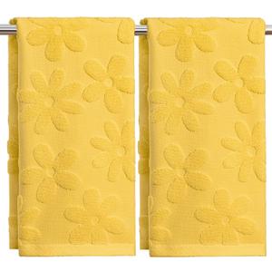 Artoid Mode 2 Pcs Yellow 3D Floral Jacquard Spring Hand Towels for Bathroom, 100% Cotton Soft Absorbent Bathroom Decor Towels, 13.7 x 29.5 Inch