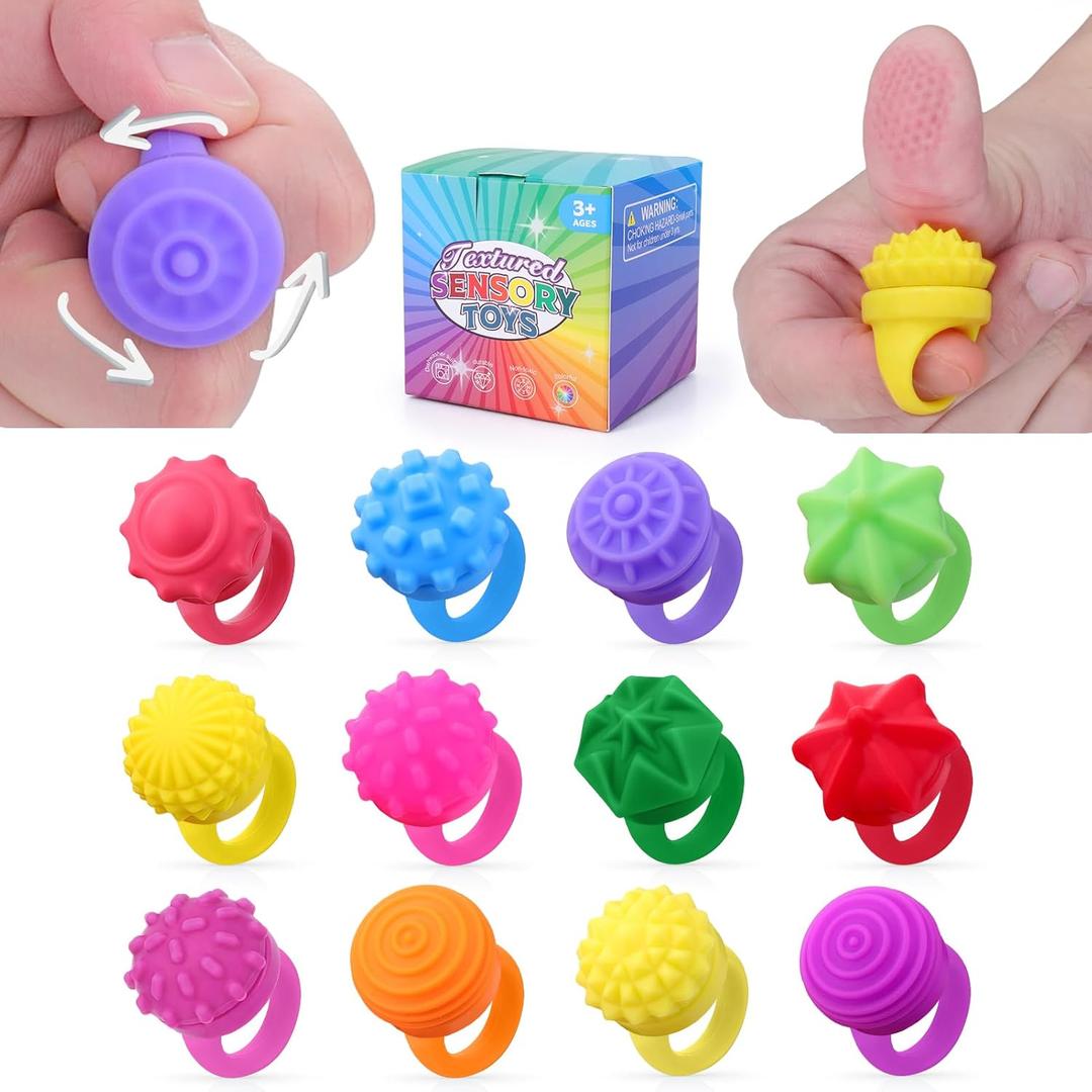 Mity rain Silicone Rings for Adults - 12 Pack Textured Finger Fidget Rings - Quiet Silicone Accessories for Daily Fidget Relief, Focus, Party Supplies, Adult Holiday Gifts