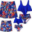 PATPAT Family Matching Swimsuits Two Piece Hawaiian Tropical Beach Bikini and Swim Trunks Set Mommy and Me Bathing Suits (2T, Blue Gem)