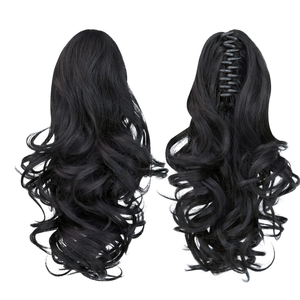 ShulaSHOP Black Ponytail Extension,14" Short Curly Wavy Claw Clip Pony tails Hair Extensions Natural Soft Synthetic Hairpiece for Women